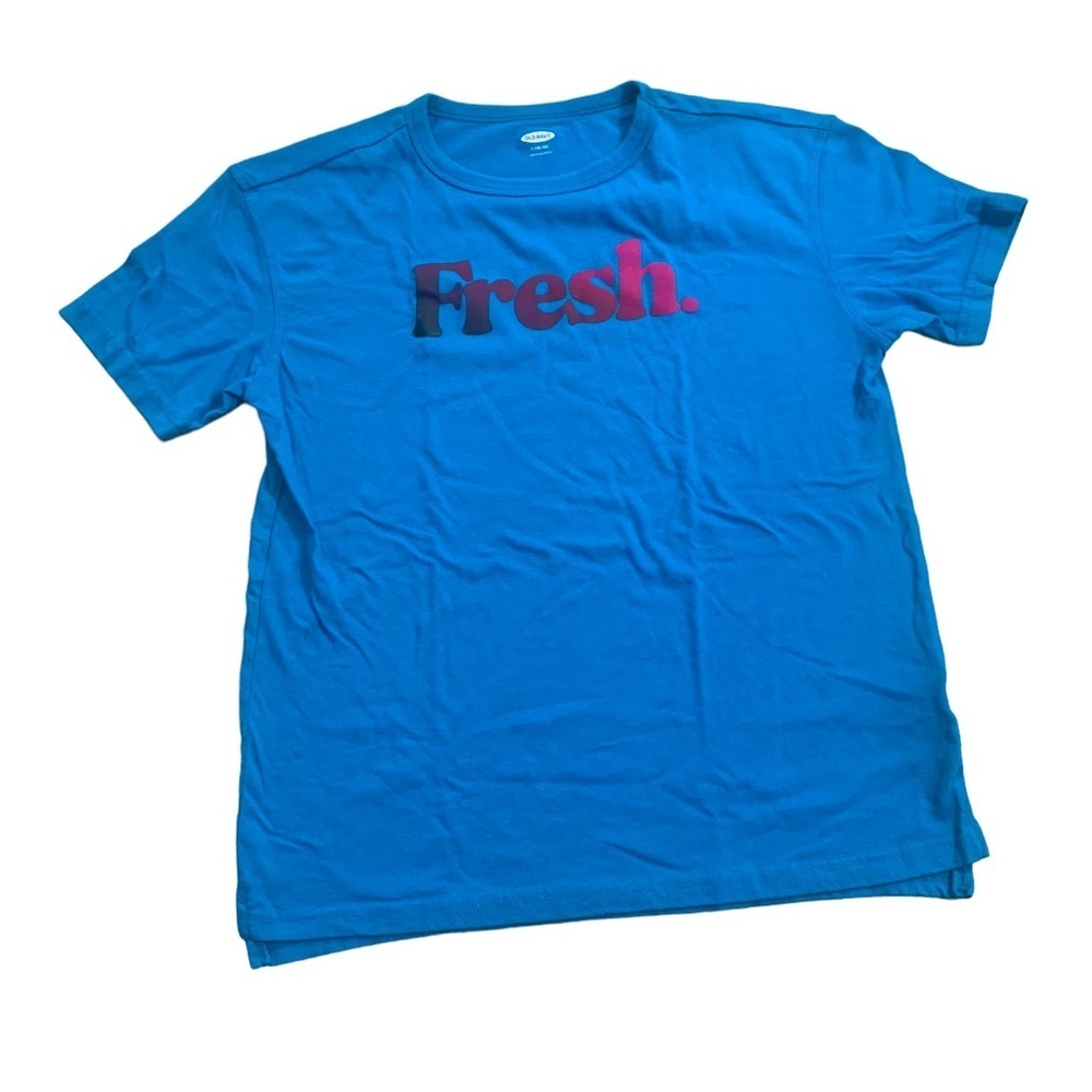 Old Navy | Turquoise Blue Tee Large (10-12) “Fresh” Boys T-Shirt Blue Hot Pink